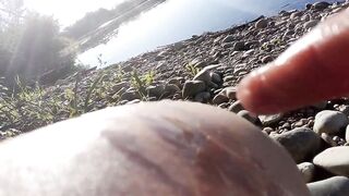 Gay twink jerks off on cumbeach then real snake slithers over his sticky thighs