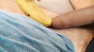 Bored Pig grabs banana juiced with his foreskin big BBC milk