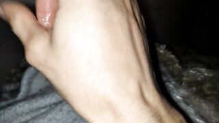 Watch me stroke this huge cock while the bear daddy fucks my throat blind