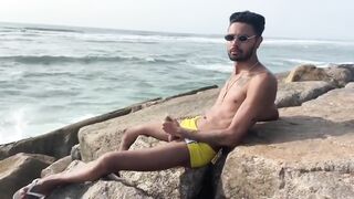 Big cock twink gets public massage then cumslut on the beach