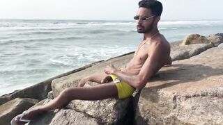 Big cock twink gets public massage then cumslut on the beach
