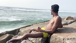 Big cock twink gets public massage then cumslut on the beach