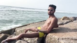 Big cock twink gets public massage then cumslut on the beach
