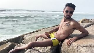 Big cock twink gets public massage then cumslut on the beach