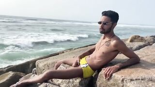 Big cock twink gets public massage then cumslut on the beach