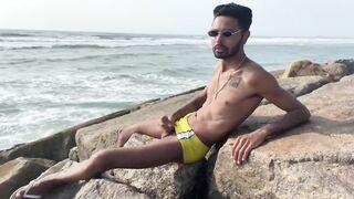 Big cock twink gets public massage then cumslut on the beach