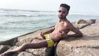 Big cock twink gets public massage then cumslut on the beach