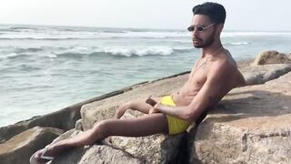 Big cock twink gets public massage then cumslut on the beach