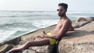 Big cock twink gets public massage then cumslut on the beach