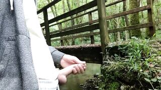 BIG filthy cock jerking in public with massive cumshot leaks