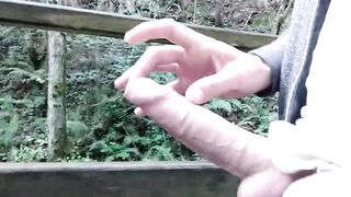 BIG filthy cock jerking in public with massive cumshot leaks