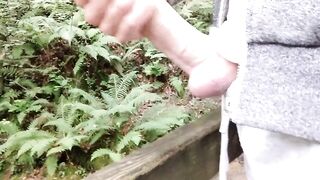 BIG filthy cock jerking in public with massive cumshot leaks