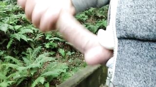 BIG filthy cock jerking in public with massive cumshot leaks