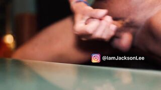 Asian super cum dripping from messy big dick solo blowjob