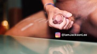 Asian super cum dripping from messy big dick solo blowjob