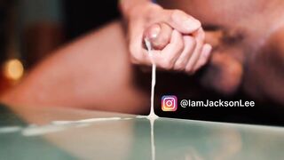 Asian super cum dripping from messy big dick solo blowjob