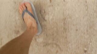 Twink's veiny toes squirted cum on flip flops while wanking outdoors