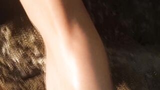 Twink's veiny toes squirted cum on flip flops while wanking outdoors