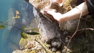 Twink's veiny toes squirted cum on flip flops while wanking outdoors