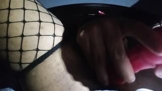 Femboy wrecks his tight hole with a dildo while jacking off alone in bed