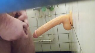 Solo guy destroyed by his 10 inch monster dildo first time anal jerking off raw
