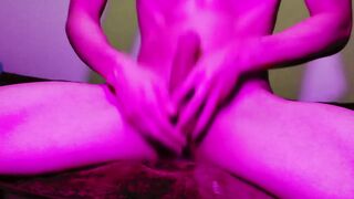 Shaved boy’s big cock spurts cum loud while he moans alone