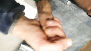 Sweaty thin guy blasts thick load after run choking on his own gush