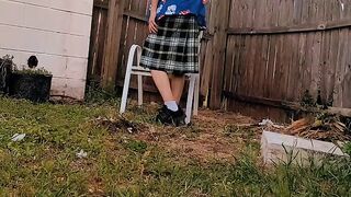 Kilt and thong outside solo jerk off