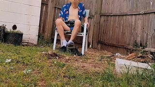 Kilt and thong outside solo jerk off