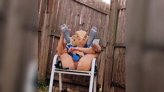 Kilt and thong outside solo jerk off