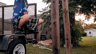 Kilt and thong outside solo jerk off