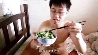 Naked Asian twink reveals his juicy snack time solo desires