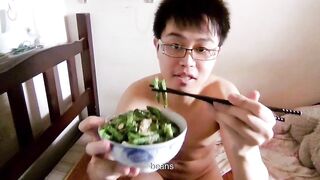 Naked Asian twink reveals his juicy snack time solo desires