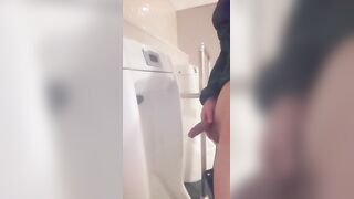 Japanese college student pissing on urinal gasps in toilet stall