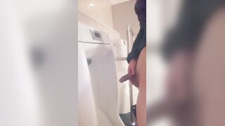Japanese college student pissing on urinal gasps in toilet stall