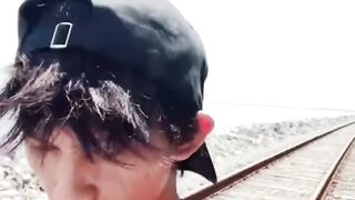 Public solo twink jacking off alone in the open