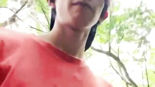 Public solo twink jacking off alone in the open