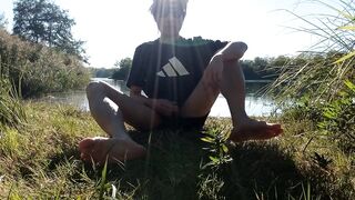 Caught wanking outdoors but still need to cum greedy boy
