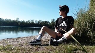 Caught wanking outdoors but still need to cum greedy boy