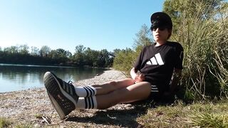 Caught wanking outdoors but still need to cum greedy boy