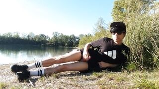 Caught wanking outdoors but still need to cum greedy boy