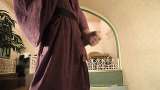 College twink choked red kimono solo yank till tears