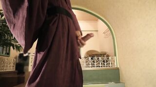 College twink choked red kimono solo yank till tears