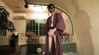 College twink choked red kimono solo yank till tears
