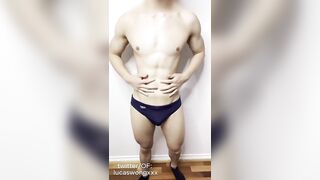 Asian Muscle Guy Cums Hard in Speedos