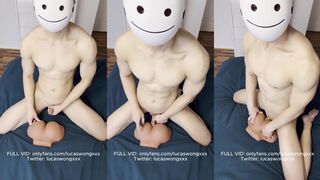 Asian twink destroys toy ass with uncut muscle