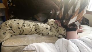 Gay Asian student’s messy futon cum explosion close up kinky solo action