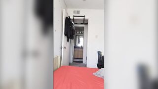 Twink's big cock flexes raw as he does pull-ups naked no cum loads
