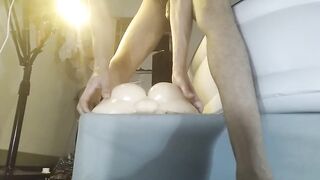 Asian twink wrecked by black lover with lovesense silicone