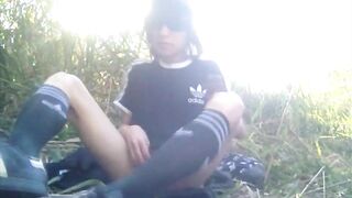 How to jerk off outdoors from soft cock to cumshot with his twink dick